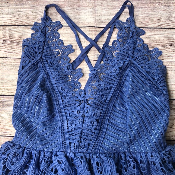 L’atiste crochet lace trimmed ribbed peplum dress strap back small - Picture 6 of 9